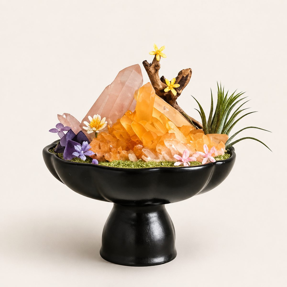 Dawn Sanctum — Strawberry Quartz, Citrine & Amethyst Crystal Altar | Handmade Gemstone Sanctuary for Joy, Love & Intuition