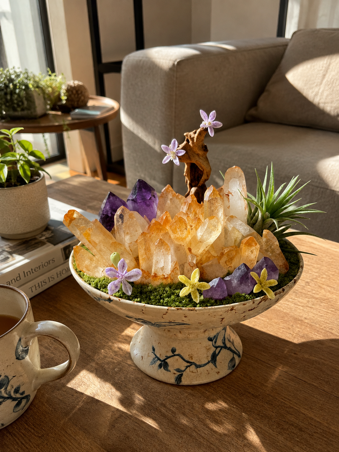 Solar Bloom — Citrine, Clear Quartz & Amethyst Crystal Garden Bowl