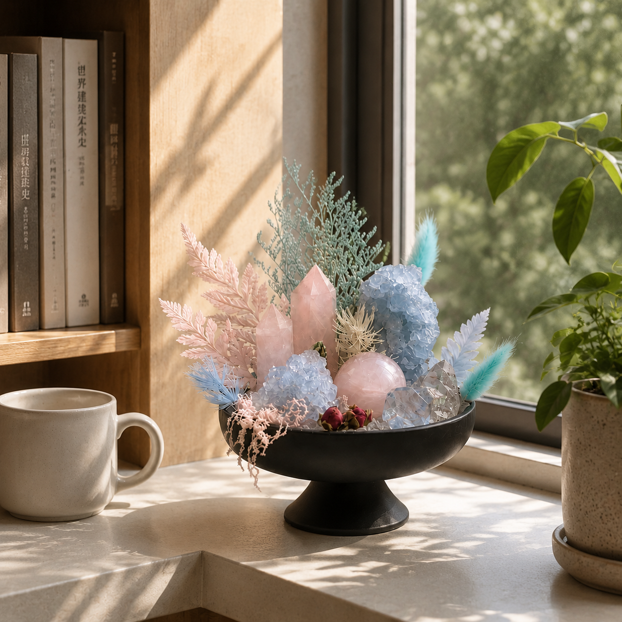 Starlit Blush Crystal Garden | Rose Quartz, Lapis Lazuli & Clear Quartz Décor