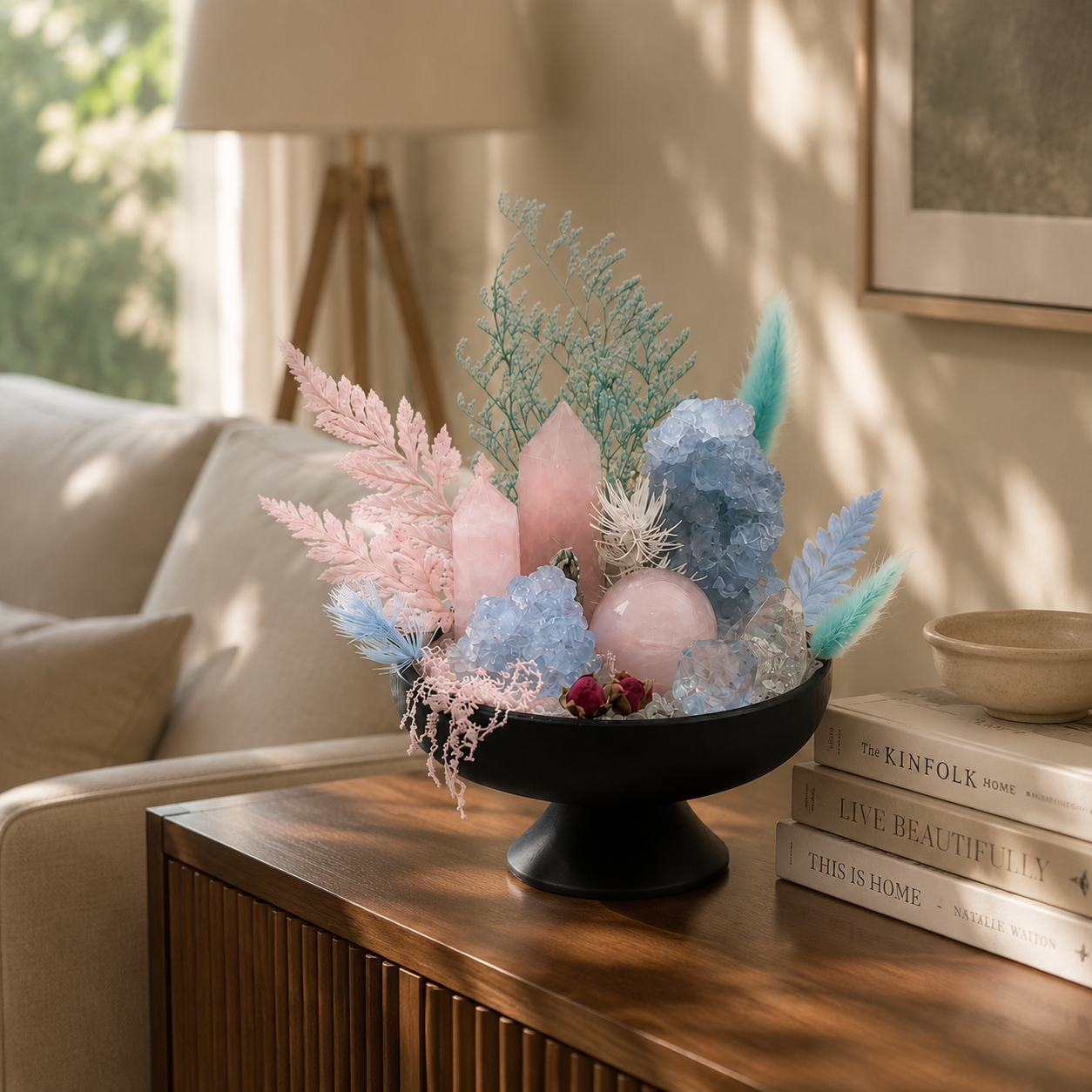 Starlit Blush Crystal Garden | Rose Quartz, Lapis Lazuli & Clear Quartz Décor