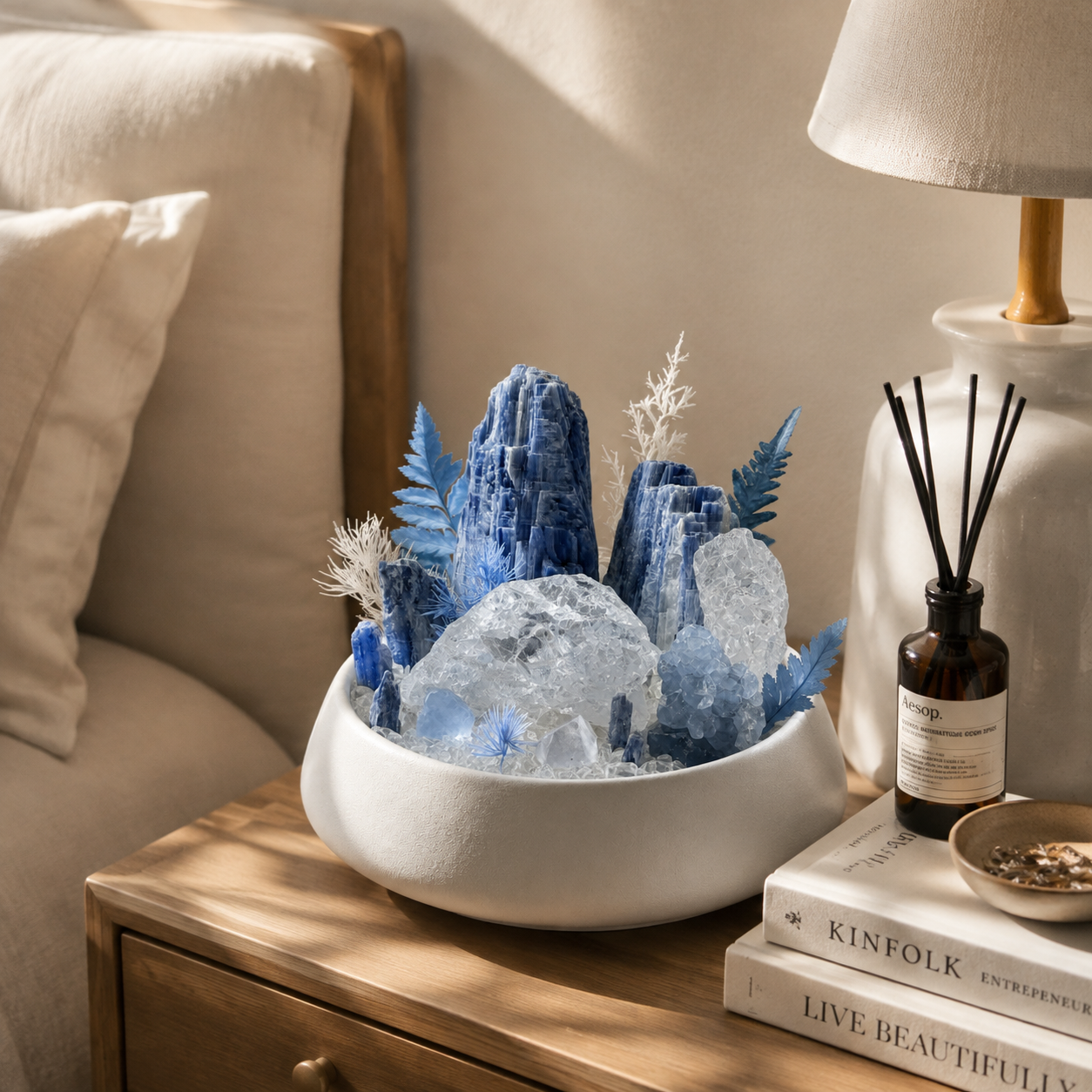 Glacial Blue Crystal Garden | Blue Crystal & Clear Quartz Bowl Décor