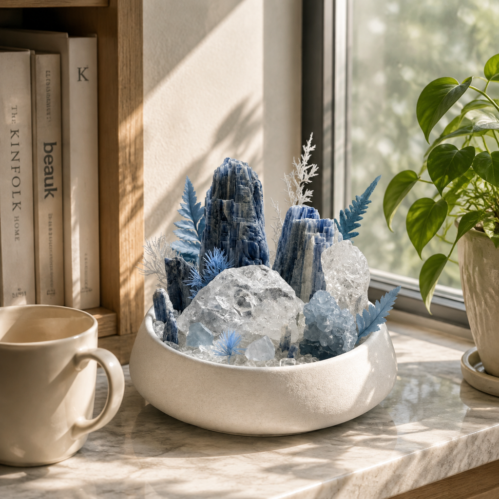 Glacial Blue Crystal Garden | Blue Crystal & Clear Quartz Bowl Décor