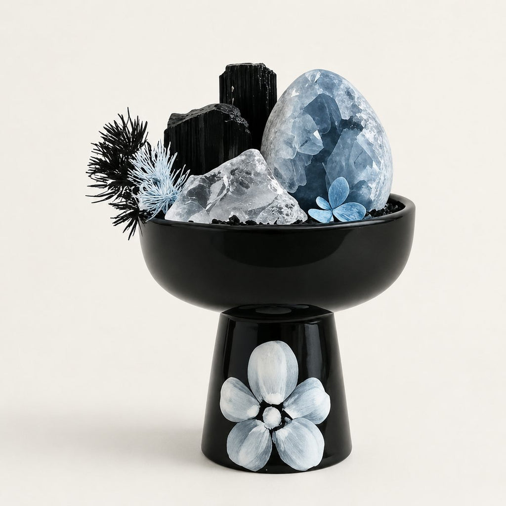 Azure Sanctum — Clear Quartz, Lapis Lazuli Geode & Obsidian Crystal Altar | Handmade Gemstone Sanctuary for Truth, Clarity & Reflection
