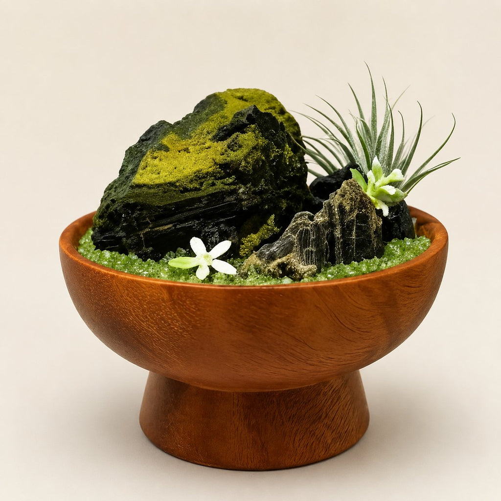 Verdant Sanctuary - Epidote and Black Obsidian Crystal Glassware | Handcrafted for Protection and Enrichment | Kassia