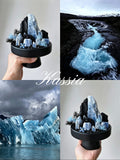 Stellar Sanctum – Handmade Lapis Lazuli & Black Obsidian Crystal Terrarium in Black Footed Pedestal Bowl | Wisdom, Truth & Protection Crystal Garden | Altar Decor & Spiritual Gift