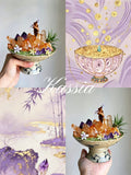 Solstice Sanctum — Citrine & Amethyst Crystal Altar with Driftwood & Air Plant | Handmade Sun-and-Moon Gemstone Sanctuary in Hand-Painted Porcelain Pedestal