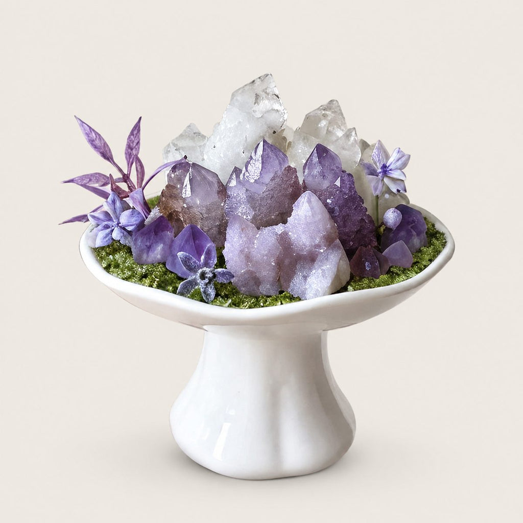 Twilight Sanctum — Amethyst & Clear Quartz Crystal Altar | Handmade Gemstone Sanctuary for Intuition & Restful Sleep