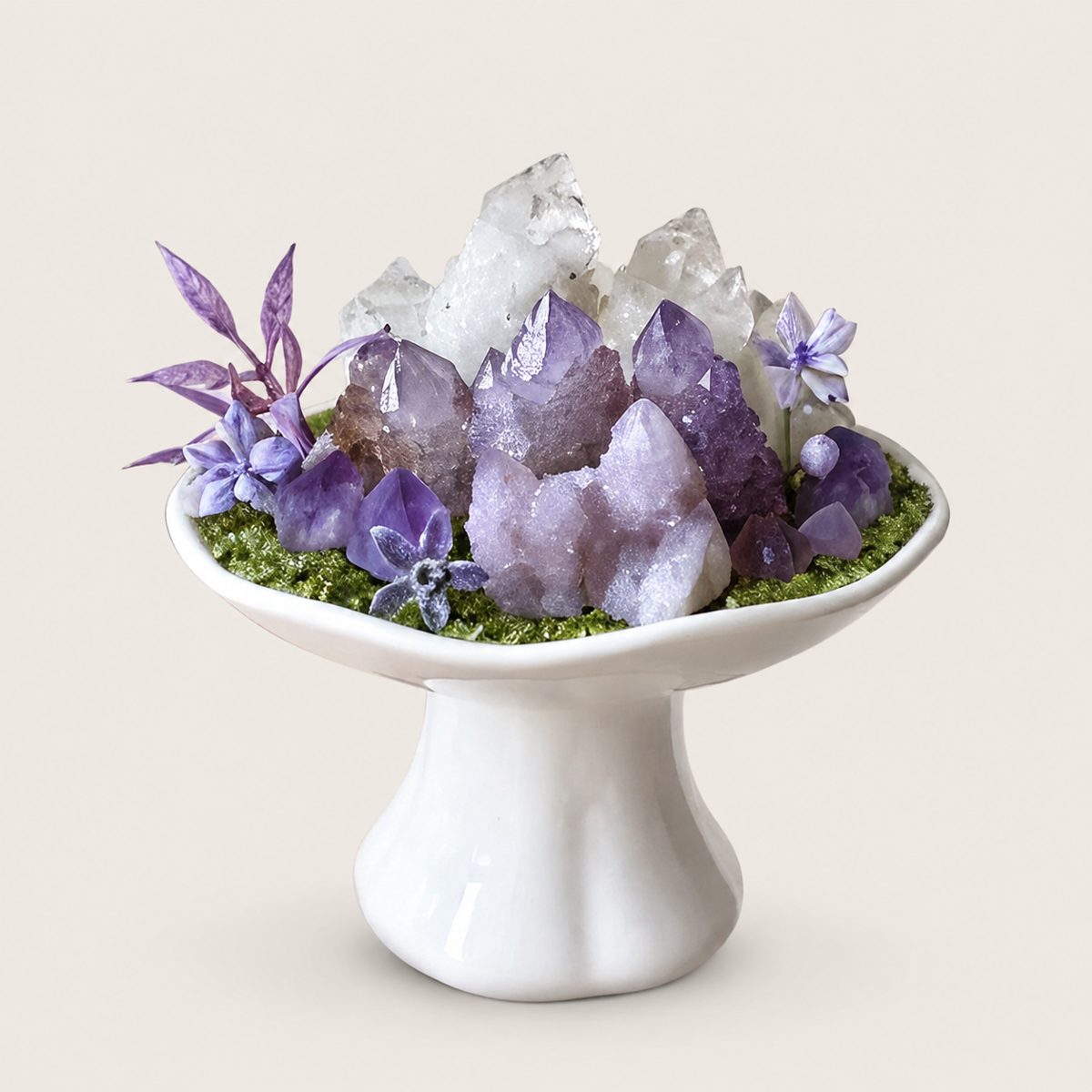 Twilight Sanctum — Amethyst & Clear Quartz Crystal Altar | Handmade Gemstone Sanctuary for Intuition & Restful Sleep